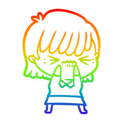 rainbow gradient line drawing annoyed cartoon girl