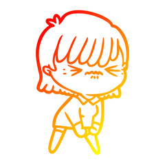 warm gradient line drawing annoyed cartoon girl