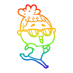 rainbow gradient line drawing cartoon happy woman wearing spectacles
