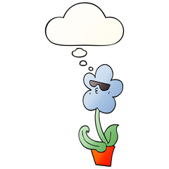 cool cartoon flower and thought bubble in smooth gradient style