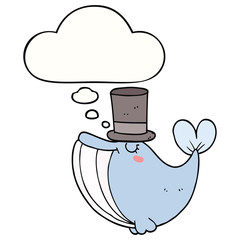 cartoon whale with top hat and thought bubble