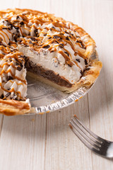 A beautiful sea salt caramel chocolate creme pie