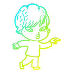 cold gradient line drawing cartoon woman