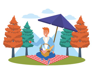 Man cartoon having picnic design