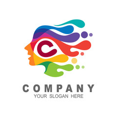 Face logo with letter C and people head logo, human face illustration,water drop. fast and speed