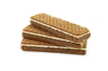 stacked chocolate wafers isolated on a white background