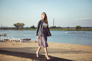 woman walking on the beach