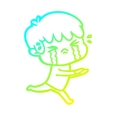 cold gradient line drawing cartoon boy crying