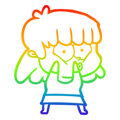 rainbow gradient line drawing cartoon whistling girl