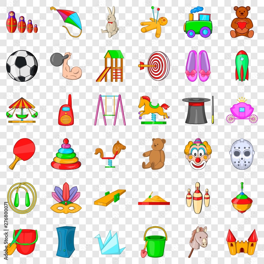 Aufkleber playground icons set. cartoon style of 36 playground vector icons for web for any design