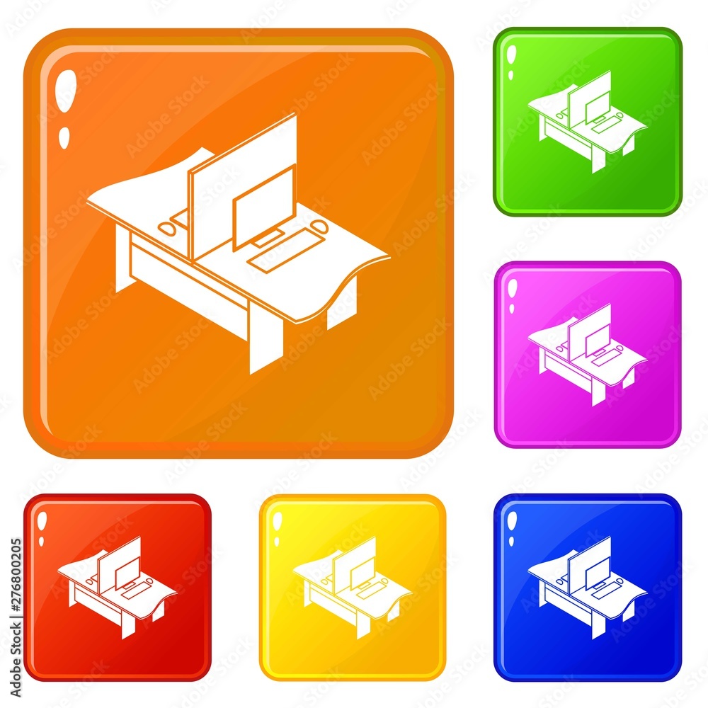 Poster double office table icons set collection vector 6 color isolated on white background