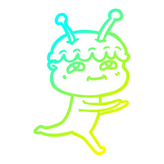 cold gradient line drawing friendly cartoon spaceman running