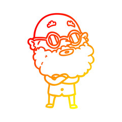 warm gradient line drawing cartoon curious man with beard and glasses