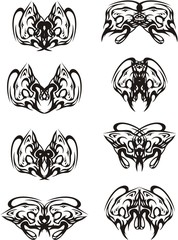 Butterfly wings created by the lions heads. Tribal aggressive lion's heads - a pattern in wings of butterflies for a tattoo, an embroidery, an engraving, etc.