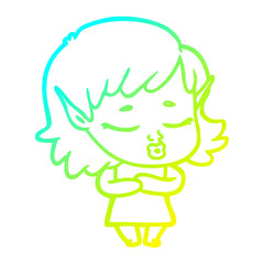 cold gradient line drawing shy cartoon elf girl