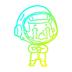 cold gradient line drawing cartoon crying astronaut