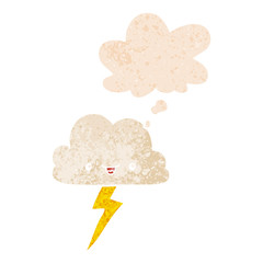 cartoon storm cloud and thought bubble in retro textured style