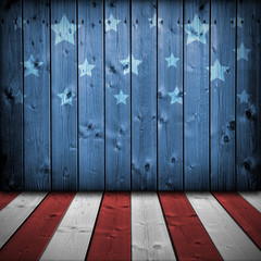 USA background on wood planks, perspective room style.