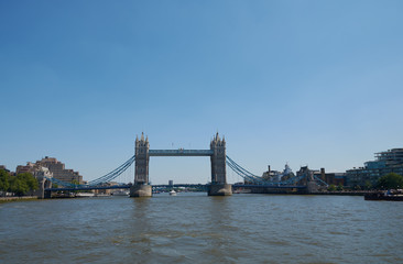 Fototapeta na wymiar Tower Bridge above River Thames on sunny day. Historical and iconic landmark of London city