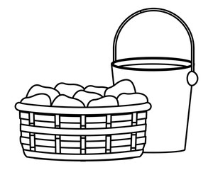 farm, animals and farmer cartoon in black and white