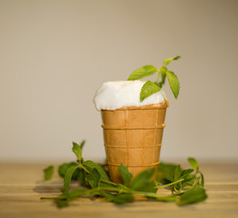 white ice cream in waffle glass,dessert