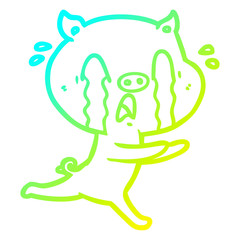cold gradient line drawing crying pig cartoon
