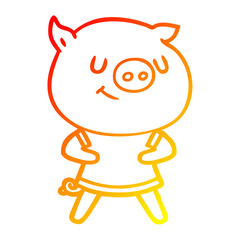 warm gradient line drawing happy cartoon pig