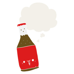 cartoon beer bottle and thought bubble in retro style