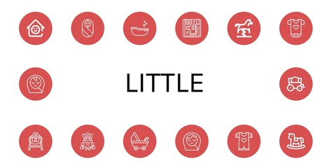 Set of little icons such as Laugh room, Baby, Baby tub, Children, Spring swing horse, Baby clothes, Feeding chair, Crying, Stroller, girl, Rocking horse, boy , little