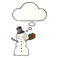 cartoon snowman and thought bubble in smooth gradient style