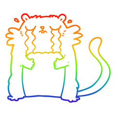rainbow gradient line drawing cartoon crying cat