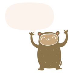 cute cartoon bear and speech bubble in retro style