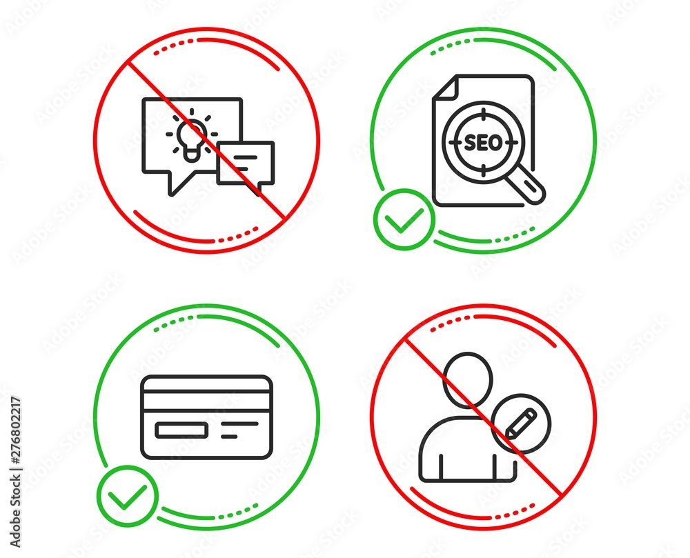 Poster do or stop. idea lamp, seo file and credit card icons simple set. edit user sign. business energy, s