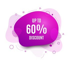 Fluid badge. Up to 60% Discount. Sale offer price sign. Special offer symbol. Save 60 percentages. Abstract shape. Color gradient sale banner. Flyer liquid design. Vector