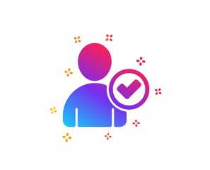 Checked User icon. Profile Avatar with Tick sign. Person silhouette symbol. Dynamic shapes. Gradient design identity confirmed icon. Classic style. Vector