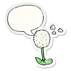 cartoon flower and speech bubble distressed sticker