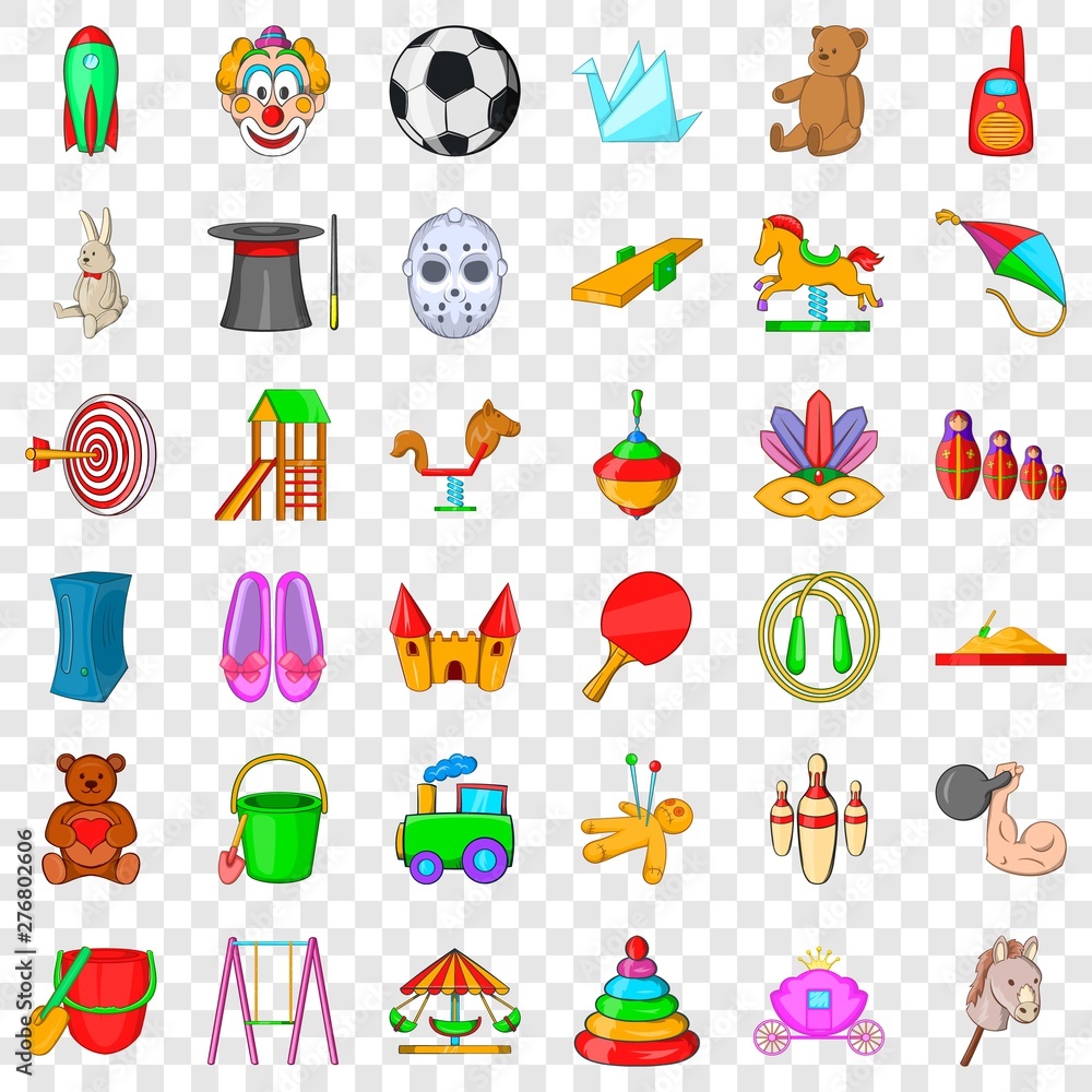 Poster activity icons set. cartoon style of 36 activity vector icons for web for any design