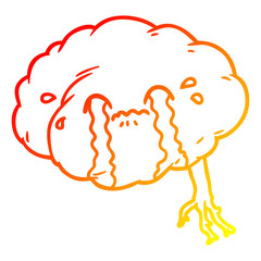 warm gradient line drawing cartoon brain with headache