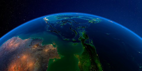 Detailed Earth at night. Southeast Asia. Indonesia