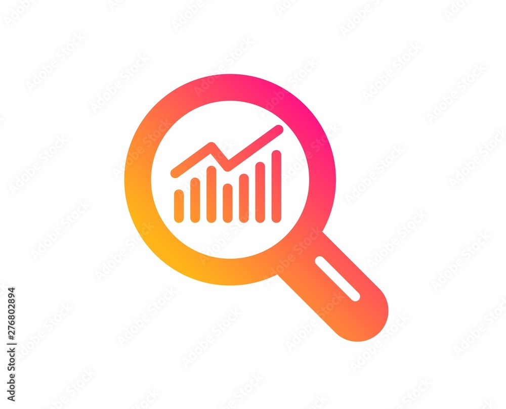 Poster chart icon. report graph or sales growth sign in magnifying glass. analysis and statistics data symb