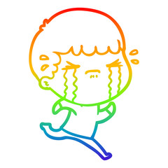rainbow gradient line drawing cartoon man crying