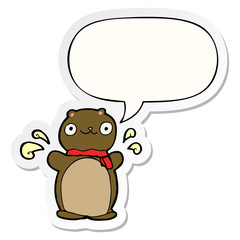 cartoon happy teddy bear and speech bubble sticker
