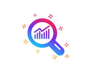 Chart icon. Report graph or Sales growth sign in Magnifying glass. Analysis and Statistics data symbol. Dynamic shapes. Gradient design data analysis icon. Classic style. Vector
