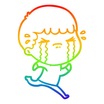 recommend clip art: rainbow gradient line drawing cartoon man crying