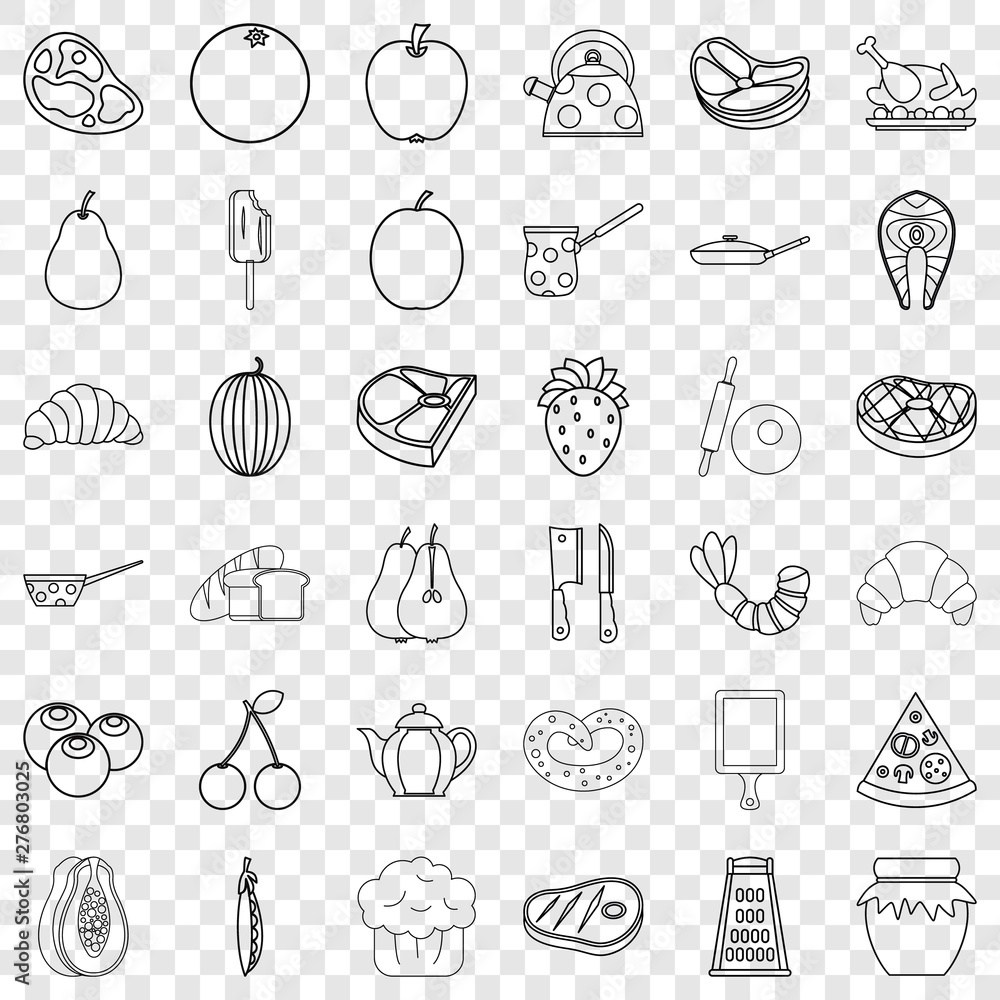 Poster croissant icons set. outline style of 36 croissant vector icons for web for any design