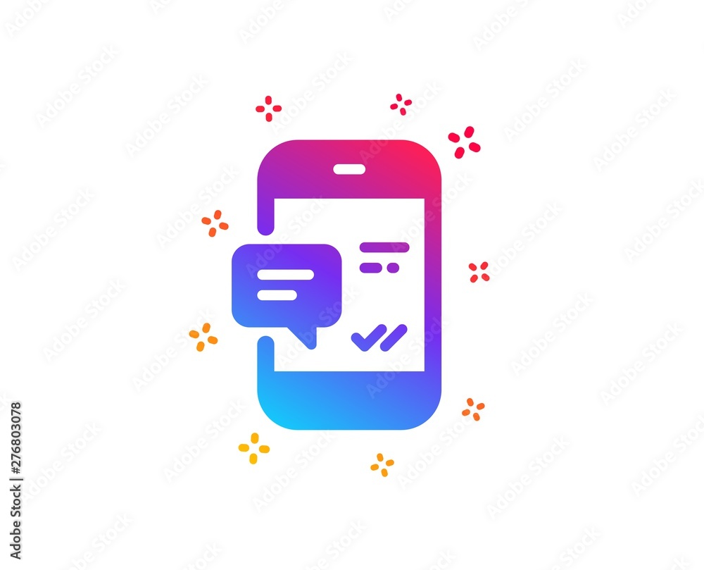 Poster phone message icon. mobile chat sign. conversation or sms symbol. dynamic shapes. gradient design sm