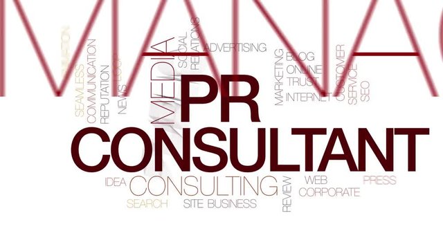 PR consultant animated word cloud. Kinetic typography.