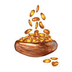 Cereal flakes in wooden cup.