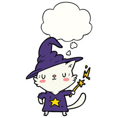 Fototapeta na wymiar cartoon cat wizard and thought bubble
