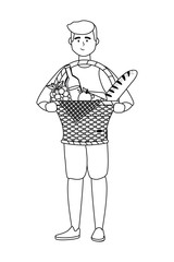 Man cartoon having picnic design